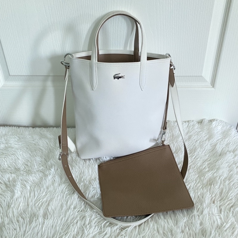 Used LACOSTE WOMEN'S ANNA REVERSIBLE COATED CANVAS TOTE BAGของแท้มือ2
