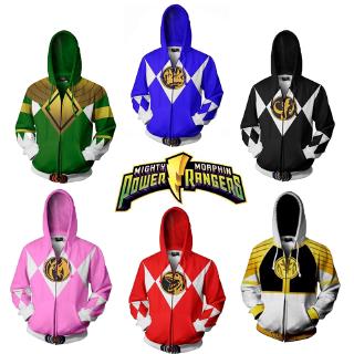 เสื้อกันหนาวมีฮู้ดพิมพ์ลาย miughty morphin power rangers