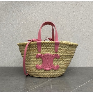 ​New Celine teen Triomphe​ Celine​ classic​ panier in palm leaves and calfskin​ VIP