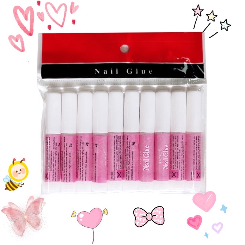 กาวหลอดชมพูสำหรับติดเล็บปลอม ติดแน่น ติดทน 1แพค/10หลอด ขนาด 2g. 💕 พร้อมส่งในไทย💕