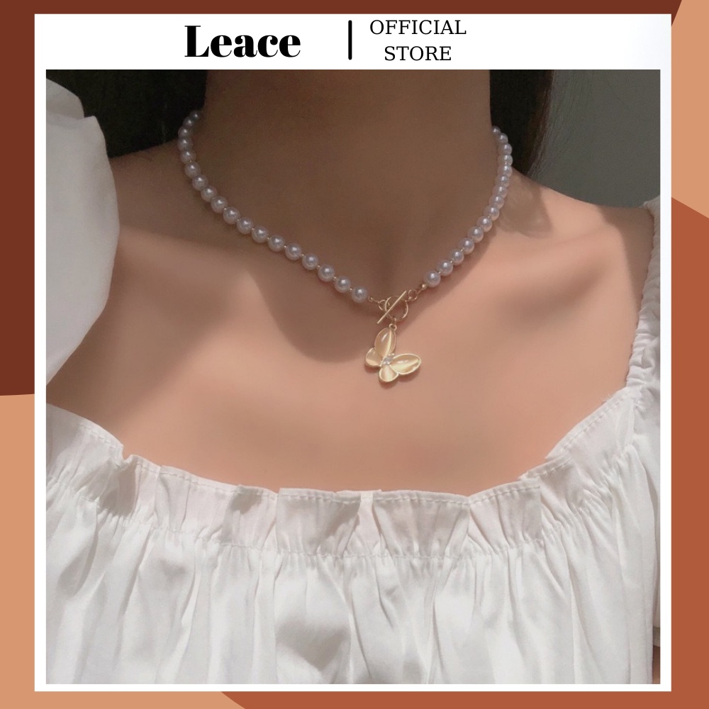 สร้อยคอมุกเทียมและสร้อยคอพร้อมปีกผีเสื้อมุกแม่ NL020 Leace.accessories