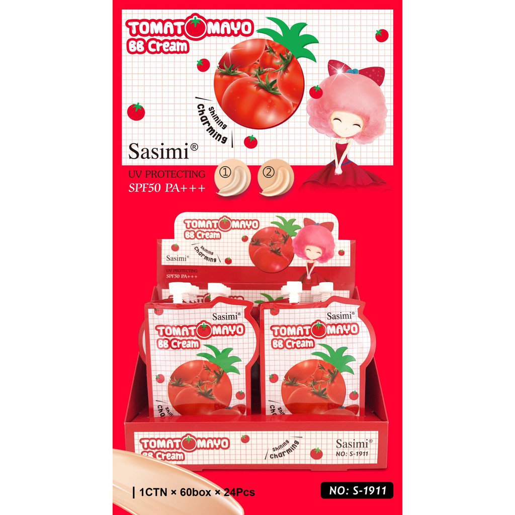ครีมซอง sasimi BB BBCC TOMATO SOOTHING GEL TOMATO WATERMELON มีกันแดดในตัว พร้อมปกปิดดีเยี่ยมโทแมตคร