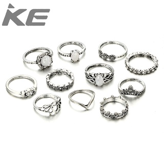 Set of rings Geometric gem water drop diamond joint ring lotus crown ring 11-piece set for gir