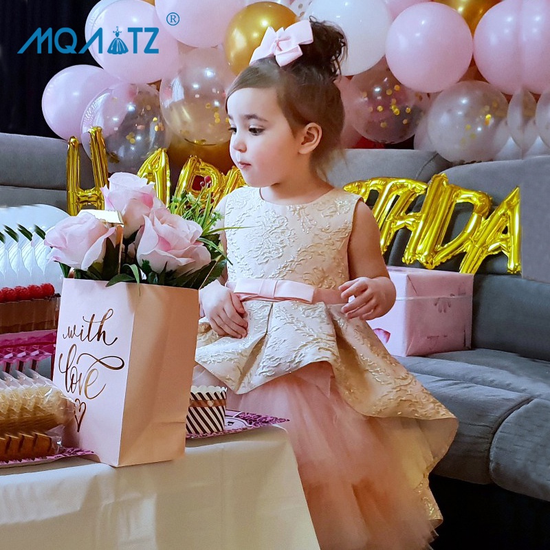Mqatz ชุดเดรสเจ้าหญิง แต่งลูกไม้ สีชมพู สําหรับเด็กผู้หญิง อายุ 2-8 ปี มี 8 สีให้เลือก L5235