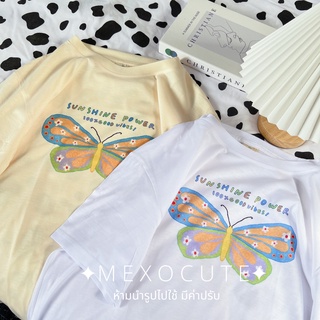 เสื้อยืดครอป {ลด20% ใส่โค้ด: WGVTJU} 🍊พร้อมส่ง ♡MEXOCUTE เสือยืดผ้าTCพิมพ์ลาย Sunshine Power