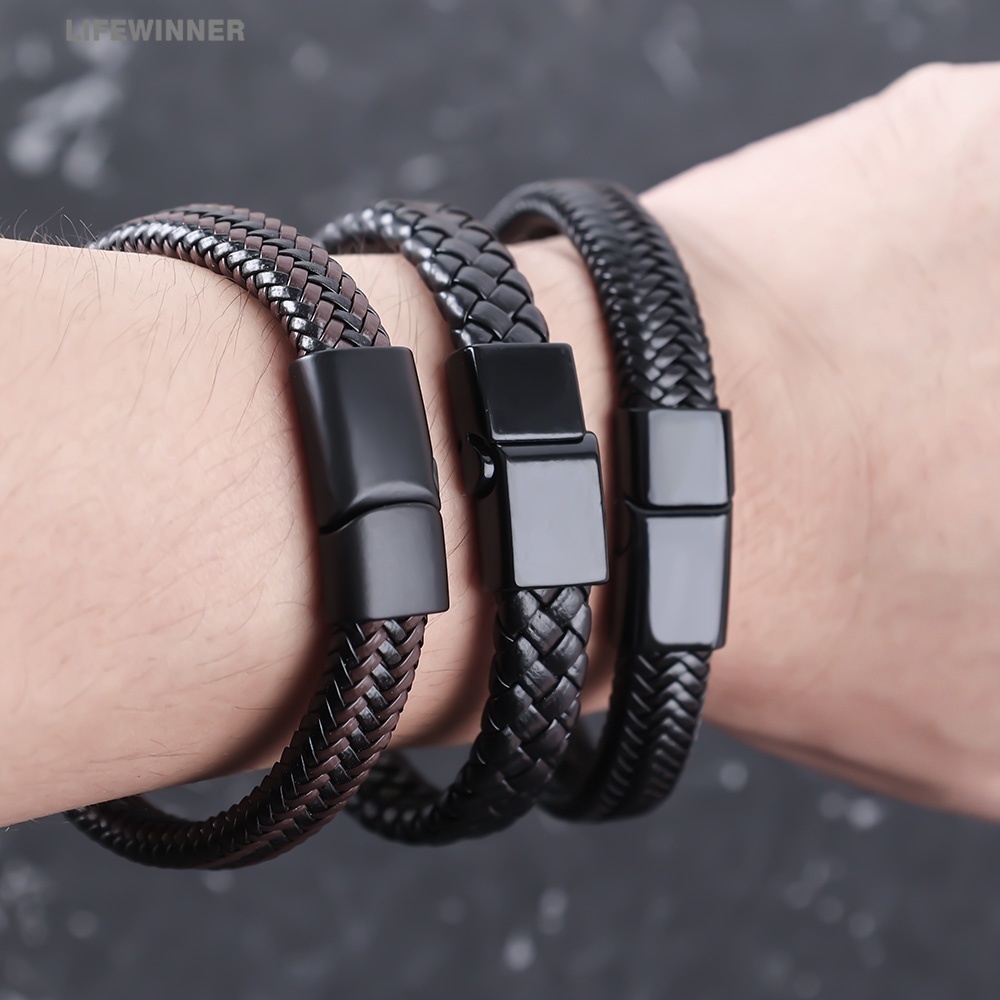 [ Men Metal Buckle สายรัดข้อมือหนังทอหัวเข็มขัดโลหะสําหรับผู้ชาย