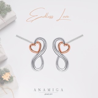 Endless Love Earrings ต่างหูเงิน ชุบทองคำขาว ชุบโรสโกลด์