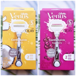 (Gillette®) Venus Comfortglide Plus Olay, Womens Razor 1 Handle + 2 Blade Refills ยิลเลตต์ วีนัส ชุดมีดโกน สำหรับผู้หญิง Metal Handle