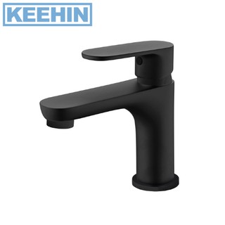 KF-58-610-55 ก๊อกเดี่ยวอ่างล้างหน้าแบบก้านโยกสีดำ ไม่มีป๊อบอัพ Lever Handle Basin Faucet (Black) (without pop up)