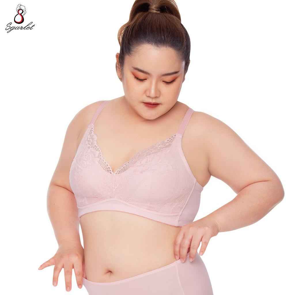 Sgarlet เสื้อในไซส์ใหญ่ไร้โครงสบายคัพ ฟองน้ำบาง ผ้าลูกไม้ สีดำ/พีโอนี MB1516