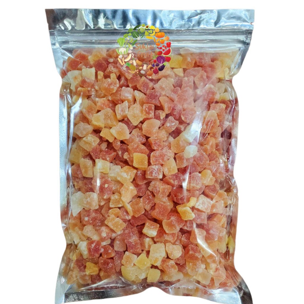 มะละกอหั่นเต๋าอบแห้ง 🚚💨พร้อมส่ง Dried fruit ผลไม้อบแห้ง มะละกอ หั่นเต๋า