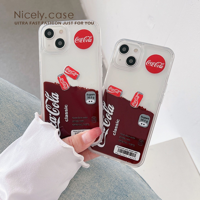 ลอย Coca Cola ไหล Liquid Quicksand เคสโทรศัพท์สําหรับ iPhone 16 15 Plus 14 13 12 11 Pro Max X Xr Xs Max 6 7 8Plus อะคริลิคกันกระแทกกันชนกลับ PC ฝาครอบมือถือปลอก