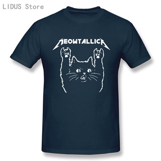 เสื้อยืดผู้ เสื้อยืด ผ้าฝ้าย 100% พิมพ์ลาย Cat Meowtallica Cat Rock Music ของขวัญ สําหรับผู้ชาย S-5XL