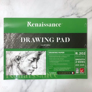 สมุดวาดรูป กระดาษวาดรูป Drawing Pad Renaissance (R.202) แบบผิวเรียบ 15 แผ่นต่อเล่ม (เล่มสีเขียว)