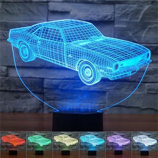 โคมไฟตั้งโต๊ะ LED รูปรถยนต์ 3D ไล่โทนสี 7 สี ชาร์จ USB