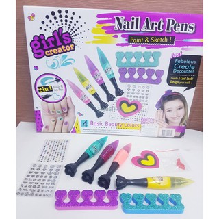 ของเล่น NAIL ART PENS ชุดทำเล็บสำหรับเด็ก เป็นสติ๊กเกอร์ สำหรับวาดและออกแบบ  สีทาแห้งเร็วไร้สารพิษลอกออกได้พร้อมชุดแต่งเ