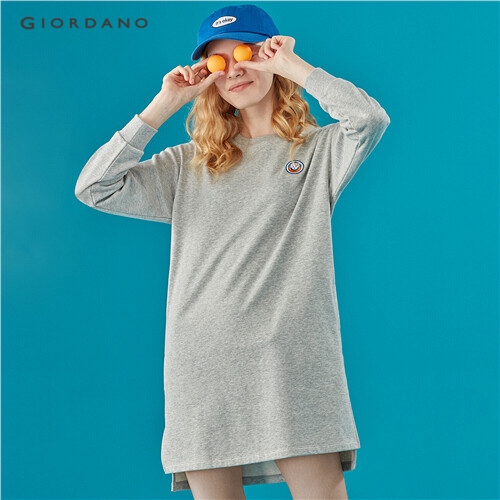 GIORDANO WOMEN Small embroidery crewneck long-sleeve dress 13469813