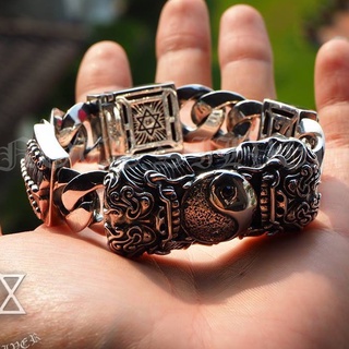 ข้อมือเงินแท้ สิงโตจีน พี่สิงห์ Chinese guardian lions. 925 Sterling Silver Bracelet. NSBL1263