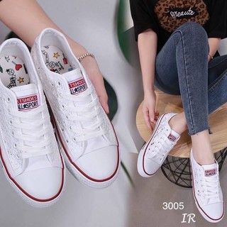 ***เชคสินค้าก่อนสั่งซื้อ***พร้อมส่งรองเท้าผ้าใบลูกไม้สีขาว Style Converse ส้นหนา1นิ้ว