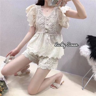 ชุดเซ็ต sassy lace ผ้าลูกไม้ top+short ทรงน่ารักๆมาแล้ว ท็อปลูกไม้ซีทรูแต่งชายเบาๆคือคิ้วมากกกกก