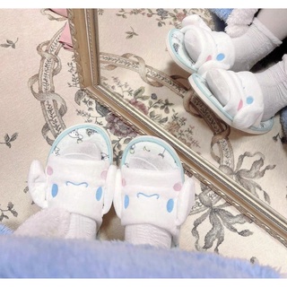 รองเท้าใส่ในบ้านคิ้วท์ๆ🧸สลิปเปอร์ Slipper บุขนนุ่มนิ่ม  คละลาย สีฟ้าอ่อน พื้นยางหนา