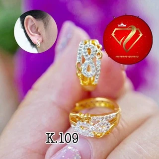 ต่างหูหุ้มทอง24K เพชรCZ แบบห่วง(ไม่แพ้ ไม่ดำไม่ลอก)