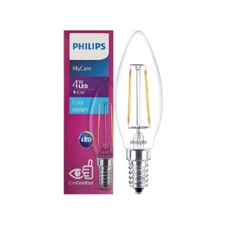 หลอดไฟ LED ฟีลาเมนต์ 4 วัตต์ Cool Daylight PHILIPS รุ่น CLASSIC4W B35 E14