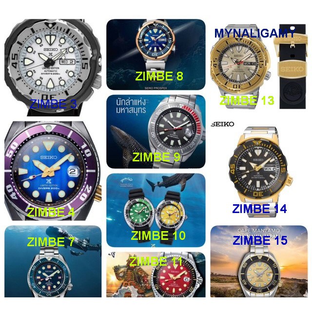 SEIKO ZIMBE 3, 4, 8, 10, 13, 14, 15 MINI TURTLE, MONSTER KOMODO, BABY TUNA, SHOGUN, SUMO LIMTTED EDI