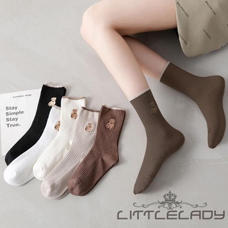 Ltl- ถุงเท้าข้อสั้น ผ้าฝ้ายนุ่ม พิมพ์ลายการ์ตูนหมีน่ารัก 6 สี สําหรับผู้หญิง