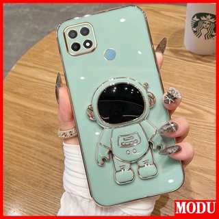 Modu เคสโทรศัพท์มือถือชุบไฟฟ้า ลายนักบินอวกาศ หรูหรา พร้อมขาตั้ง สีมาการอง สําหรับ OPPO A15 A15S