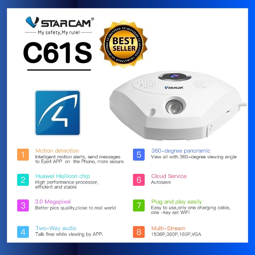 【VSTARCAM】C61S QUHD 1536P 3.0MegaPixel H.264+ WiFi Panoramic iP Camera กล้องวงจรปิดไร้สาย