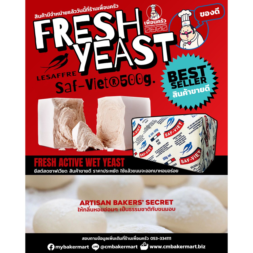 (เซท 2 ก้อน) ยีสต์สด Saf Viet (Fresh Yeast) 500 G. x 2 ส่งฟรีแบบแช่เย็น (06-0376) ***ลูกค้าต้องแจ้งเ