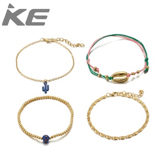 Simple blue cactus anklet set unisex gold bead shell anklet 4-piece set 8613 for girls for wom