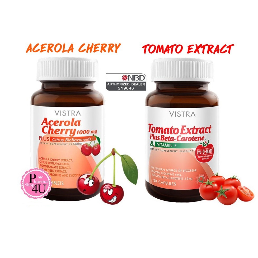 Vistra - วิสทร้า - VISTRA Acerola Cherry 1000mg / VISTRA Tomato Extract Plus Beta-Carotene