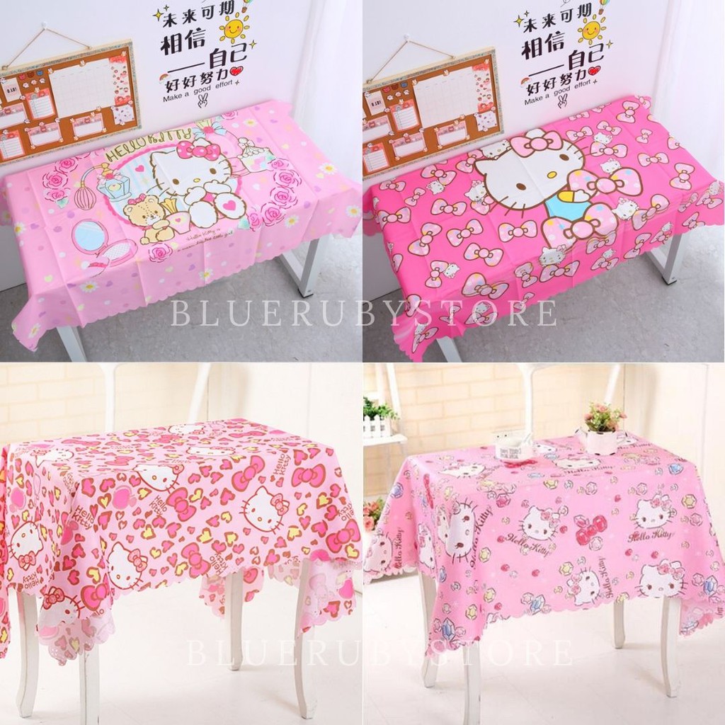 พร้อมส่ง ผ้าปูโต๊ะ ลายการ์ตูน (110x145cm) ผ้ากันเปื้อนบนโต๊ะอาหาร คิตตี้ Sanrio Table Cloth | Bluerubystore