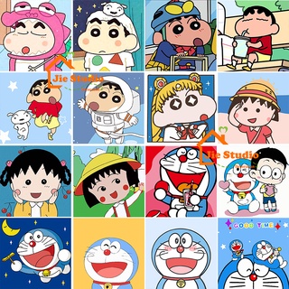 🔥Ready Stock🔥20*20cm Framed Canvas Paint  DIY Children Digital Painting Doraemon Chibi Maruko Crayon Shin-chan Anime Paint By Numbers Canvas Wall Decor Oil Painting