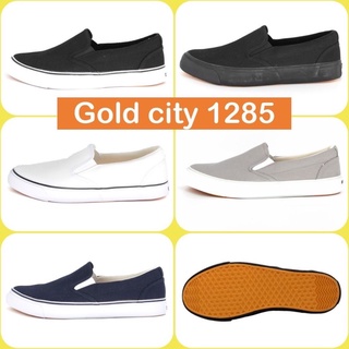 Gold city 1285 รองเท้าผ้าใบสวมโกลด์ซิตี้ สีดำ/ขาว/เทา/กรม/ดำล้วน ทรงสลิปออน slip on Goldcity โกลซิตี้ ขอบนวม อย่างดี หนา