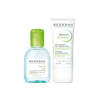 Bioderma Sebium H2O 100ml + Sebium Sensitive 30ml. คลีนซิ่งและครีมบำรุงสำหรับผิวผสมที่แพ้ง่าย