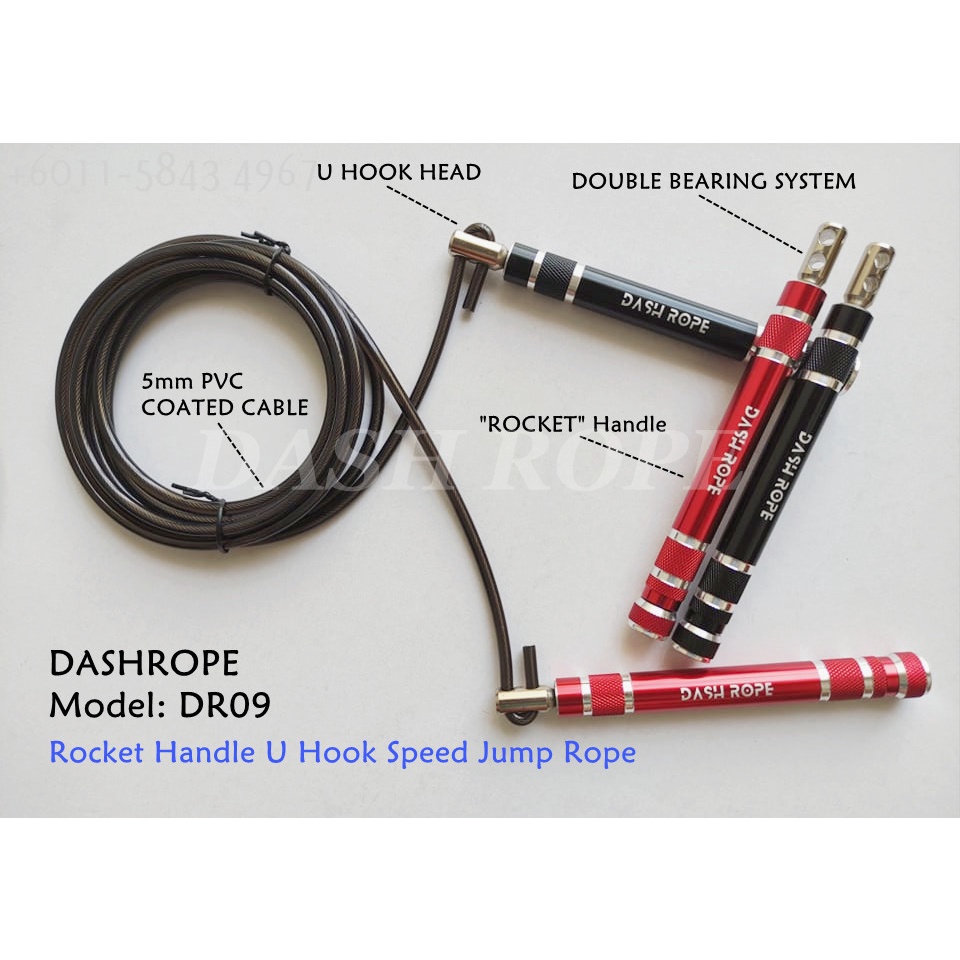 Dr09 DASHROPE Rocket Handle U-Hook ความเร็วเชือก 5 มม.PVC สายเหล็กลดน้ําหนักกระโดดข้าม Tali Lompat การออกกําลังกายออกกําลังกาย