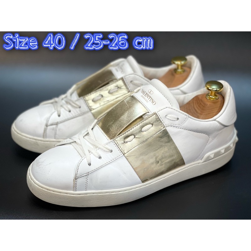 Valentino Open Low Top Sneaker in White & Gold