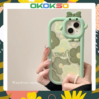 เหมาะสำหรับ OPPO โทรศัพท์มือถือกรณี Reno7pro/reno6/7z/5 ใหม่การ์ตูนโบว์กล้องสีเขียวภาพสีน้ำมันดอกไม้ Anti-Fall โทรศัพท์มือถือเคสนิ่มคู่รุ่น A9 2020/A15/A53