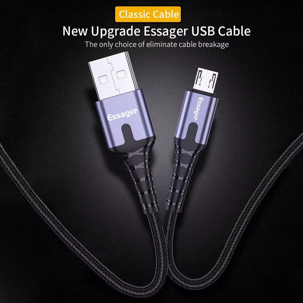 Essager สายชาร์จเร็ว LED Micro USB 3A สายชาร์จโทรศัพท์มือถือ Microusb