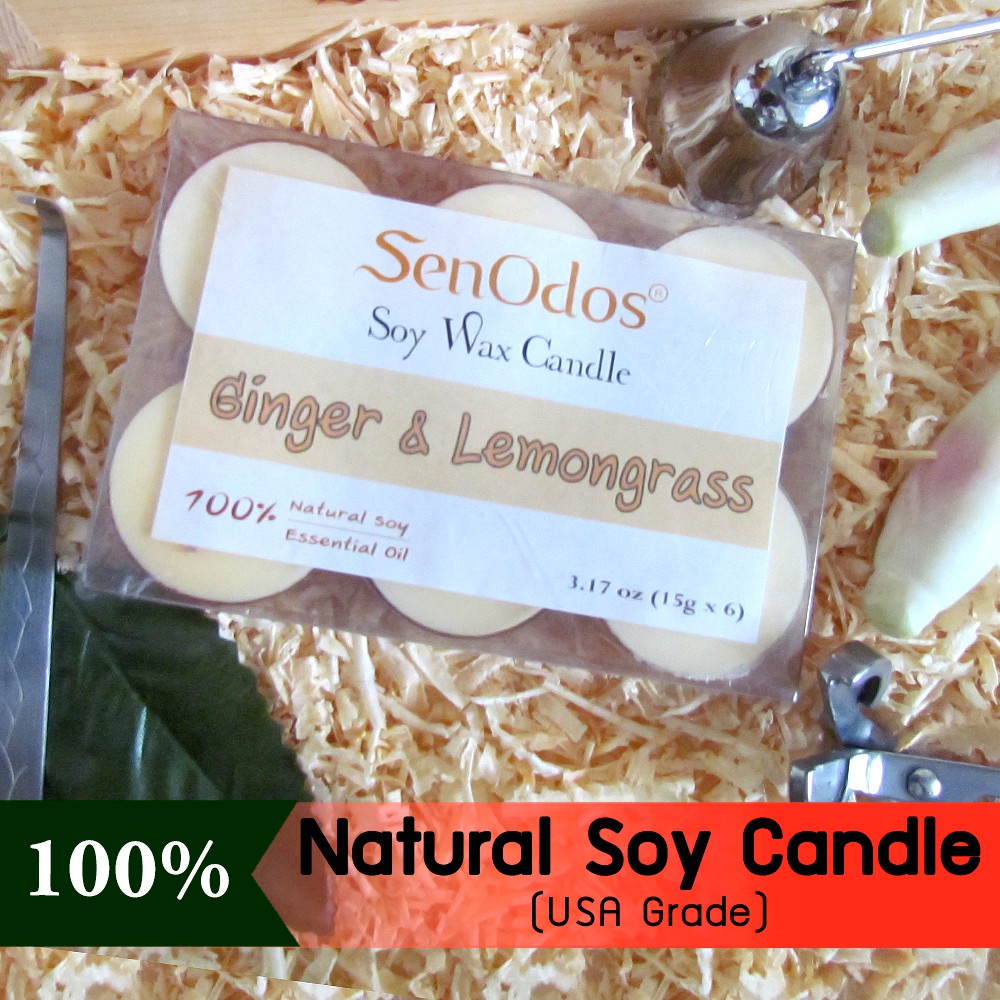 SenOdos เทียนหอม เทียนทีไลท์ กลิ่นขิง&ตะไคร้ ขนาดพกพา Ginger&Lemongrass Tealight Soy Candle Aroma 15