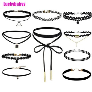 Luckybabys สร้อยคอกํามะหยี่ สีดํา สไตล์คลาสสิก