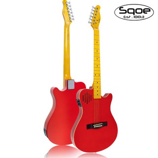 Sqoe กีตาร์โปร่งไฟฟ้า เทเลคูสติค ทรง Telecoustic 41 นิ้ว รุ่น SA100 (Red) + แถมฟรีถ่าน 9V