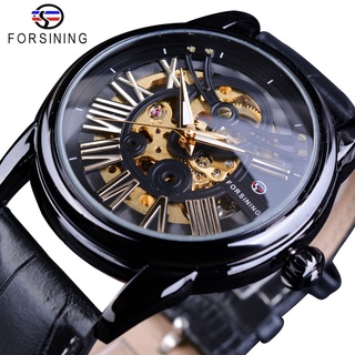 Forsining Black Bezel Roman Retro Men Automatic Watch Top Brand Luxury Automatic Fashion Skeleton Gear Gold Movement Wri