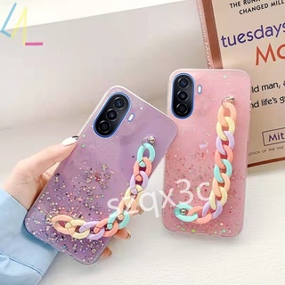 เคสโทรศัพท์ Huawei Nova Y70 /Nova9 /Nova 9SE /Nova 8i /Honor X9 4G /Honor 9 5G /Honor X8 /Honor X7 /Honor 50 /Honor 50 Lite 50 Casing Silicone Softcase Glitter Starry Sky Rainbow Back Cover Wristband TPU Phone Case เคส Huawei Nova Y70