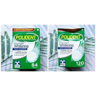 (Polident®) Overnight Whitening Antibacterial Denture Cleanser Effervescent เม็ดฟู่ทำความสะอาดฟันปลอม โพลิเดนท์