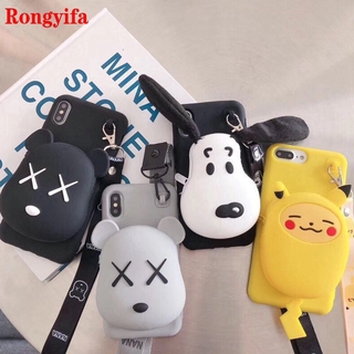 3D Kaws Bear Case Samsung Galaxy S7 S6 Edge S8 S9 S10 Plus S10e A5 2016 Wallet Soft Pikachu Snoopy Cover+Lanyard