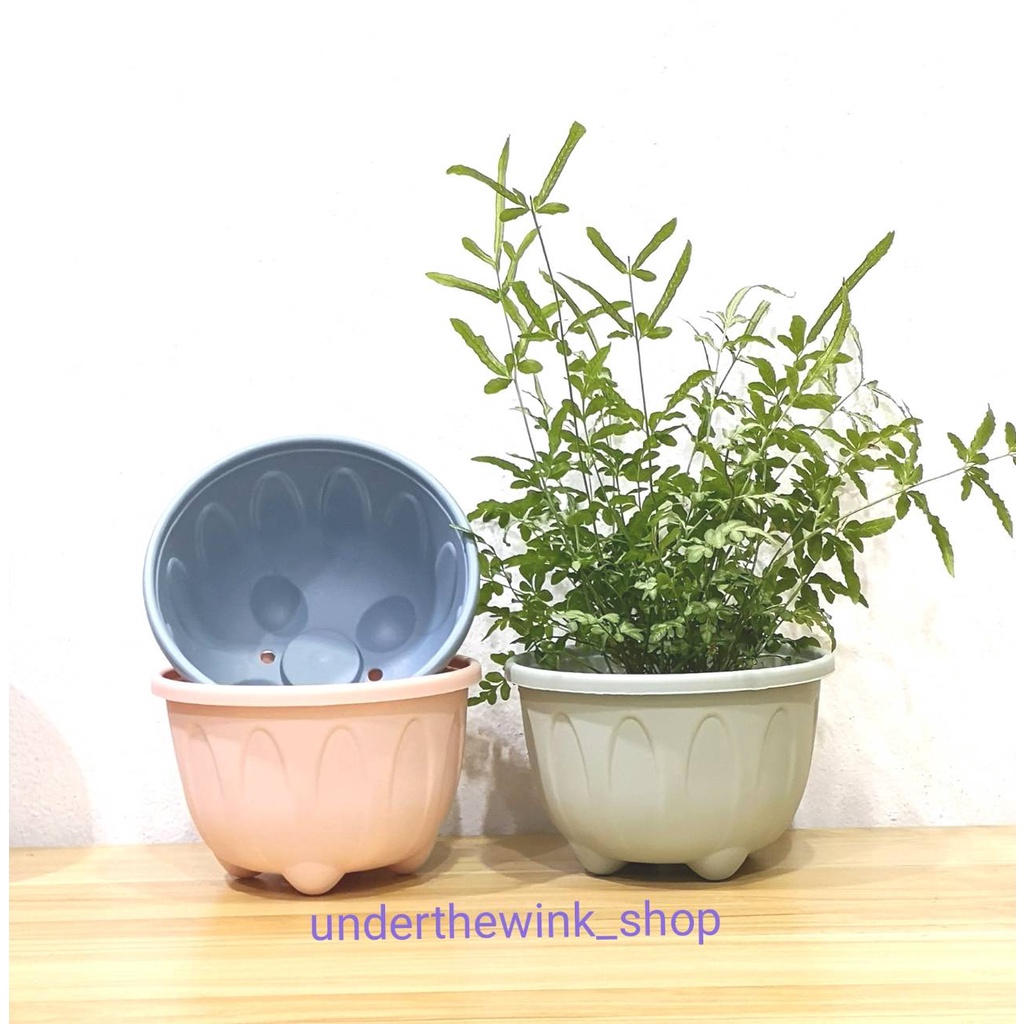 กระถางต้นไม้พลาสติก รุ่น C25 (ตุ้มน้อย) ทรงกลมขนาด 7 นิ้ว สีสันสวยงาม น่ารัก ใช้ปลูกตันไม้ขนาดเล็ก ตั้งโต๊ะได้
